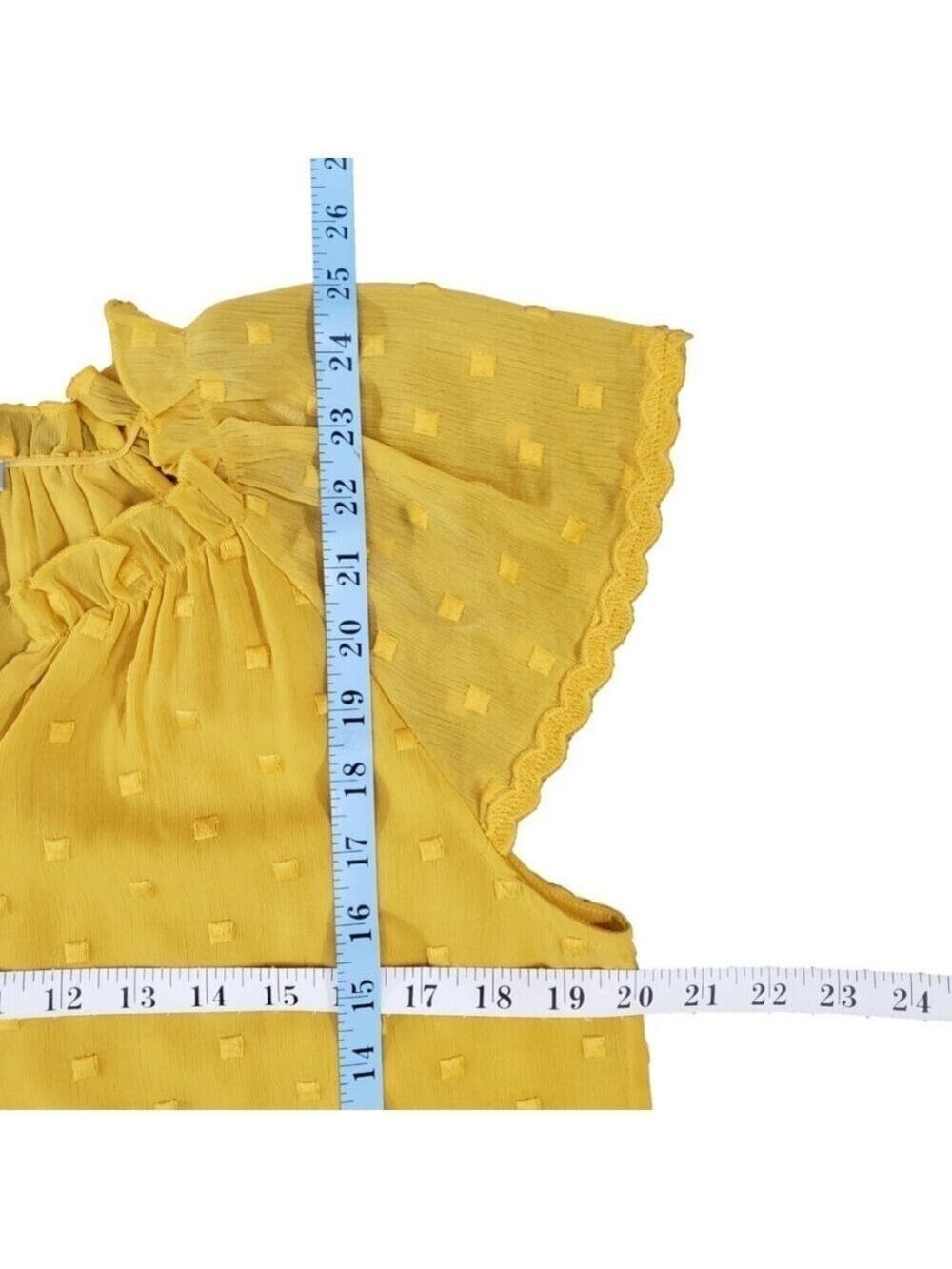 Daniel Rainn Yellow Swiss Dot Blouse PM Ruffle Sleeve Boho Top - Picture 11 of 11